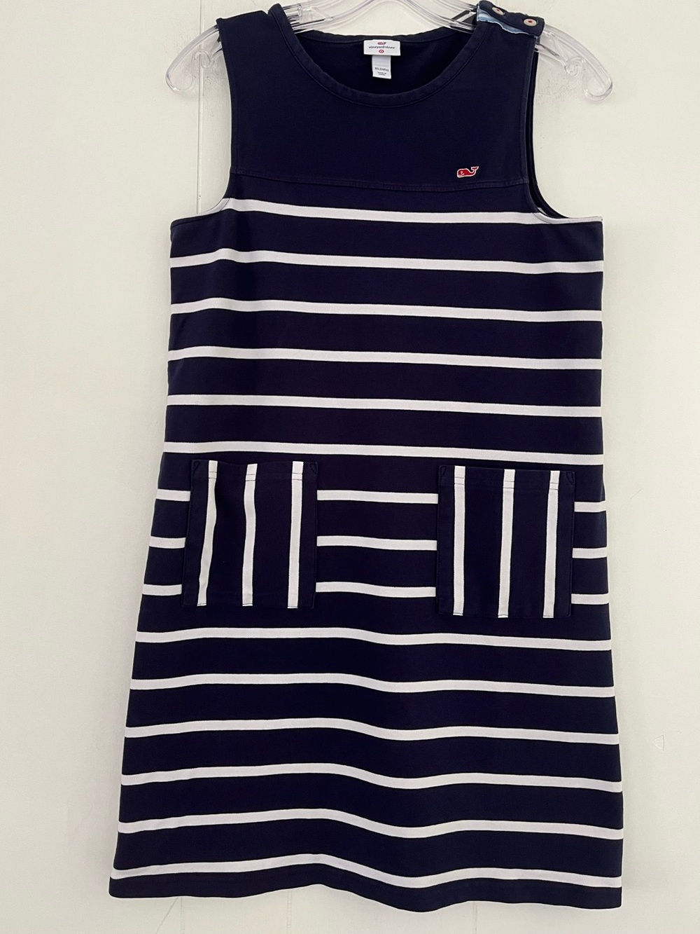 Vineyard Vines Girls Pique Navy White Stripes Dress Red Whale Size 14-16(Large)